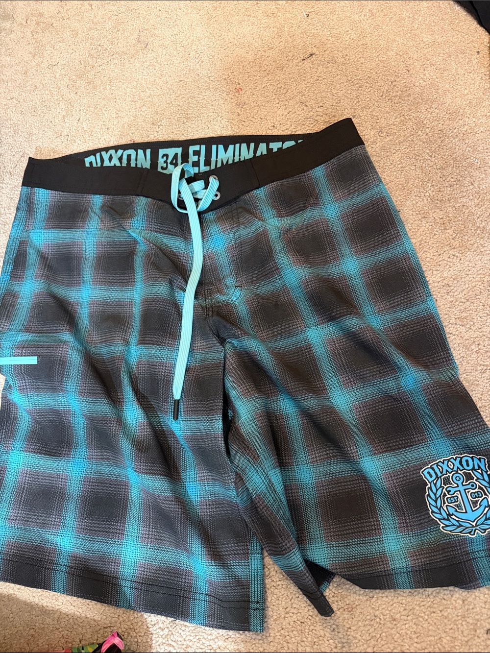 DIXXON Black and Teal Plaid Men's Swim Board Shorts